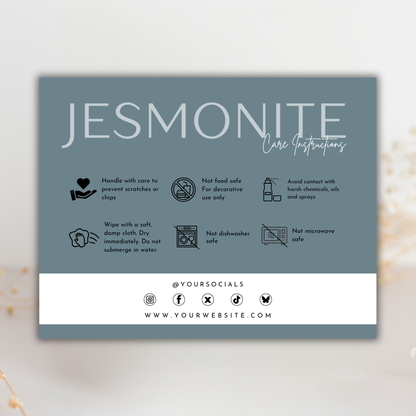 Jesmonite Care Card Template | Editable in Canva