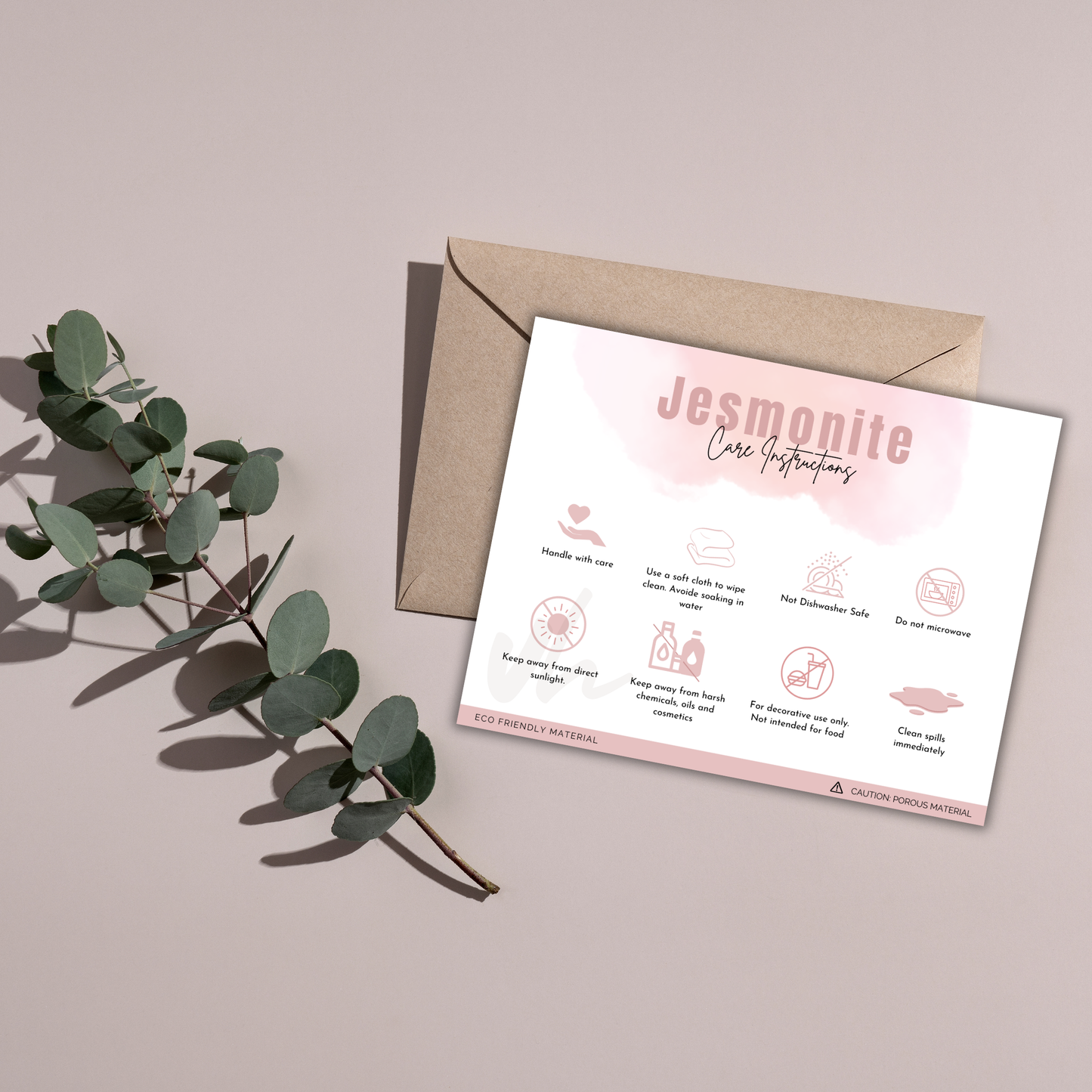 Jesmonite Care Card | Canva Template