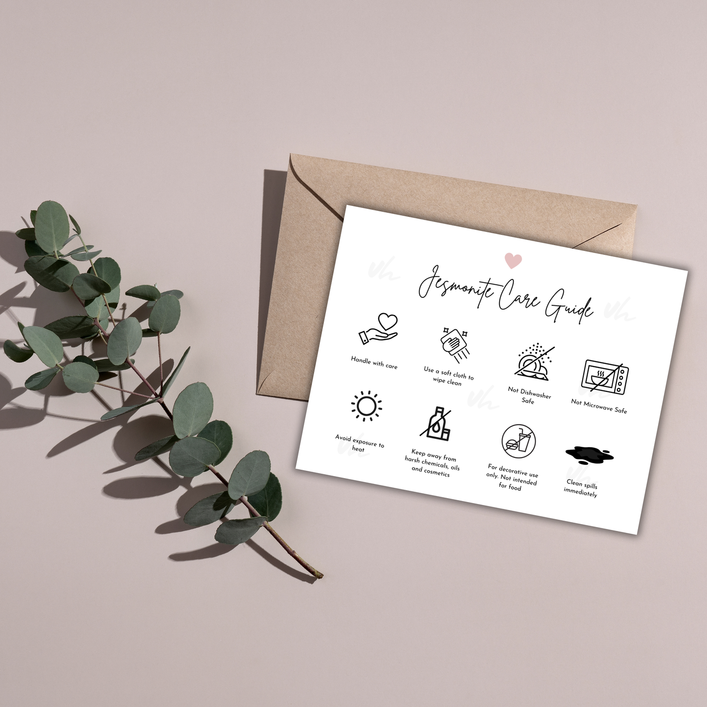 Jesmonite Care Card Template | Editable in Canva