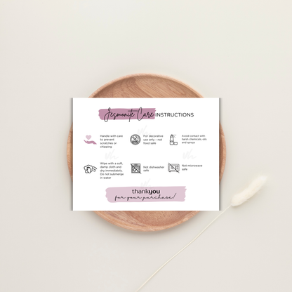 Jesmonite Care Card | Canva Template