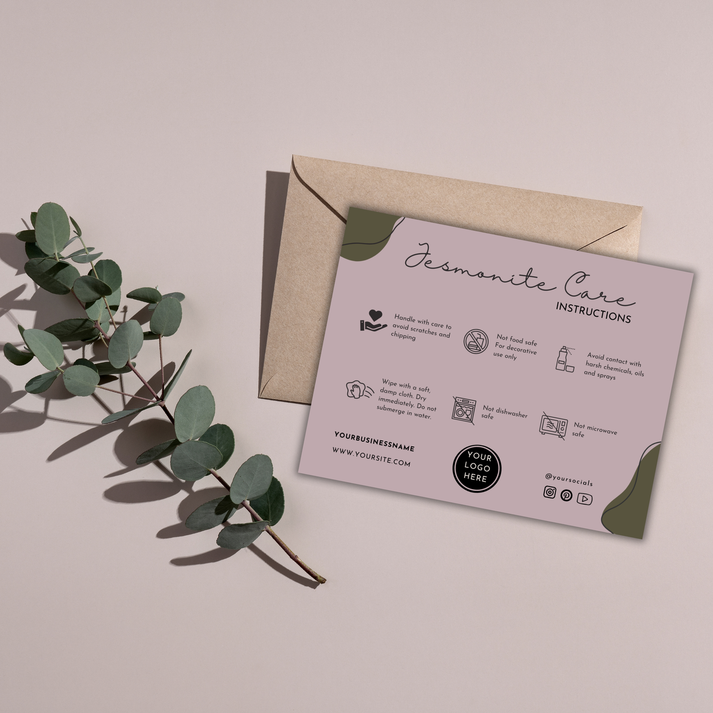 Jesmonite Care Card Template | Editable in Canva