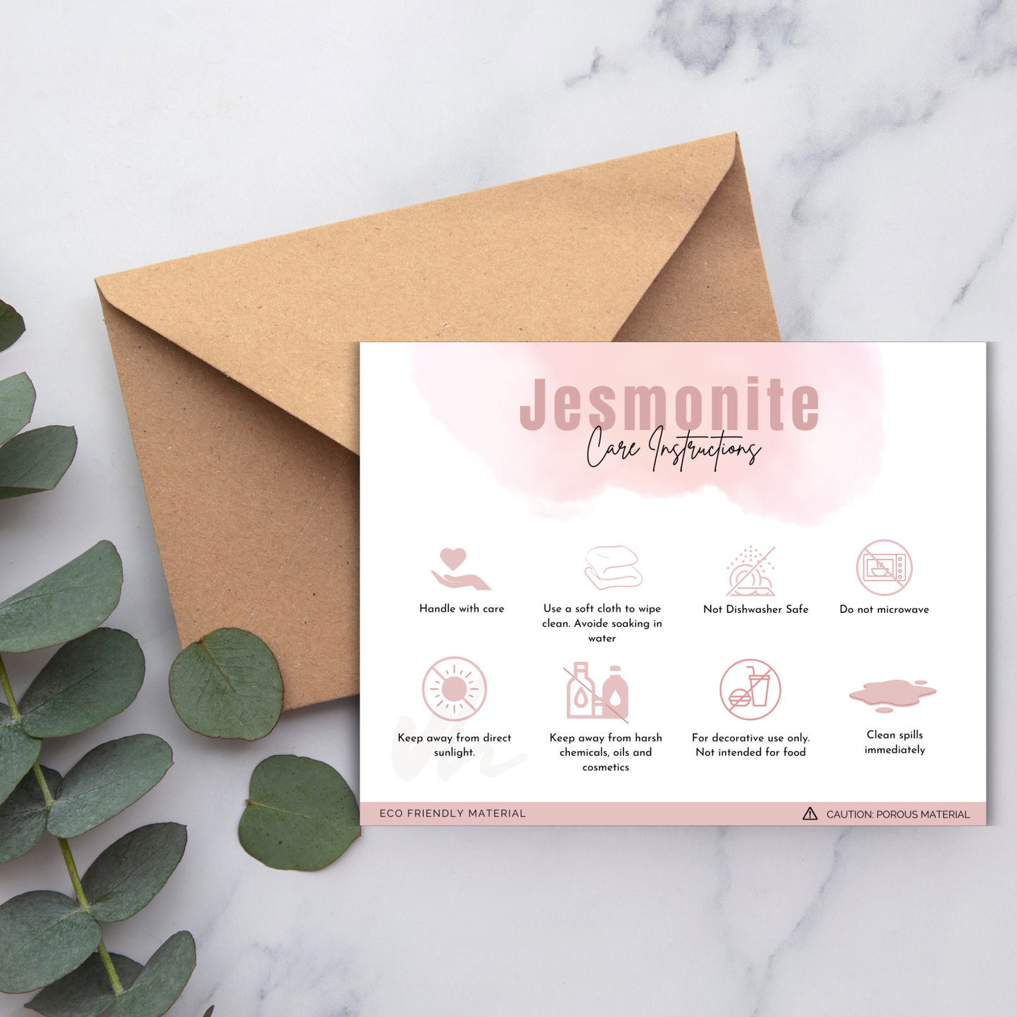 Jesmonite Care Card | Canva Template