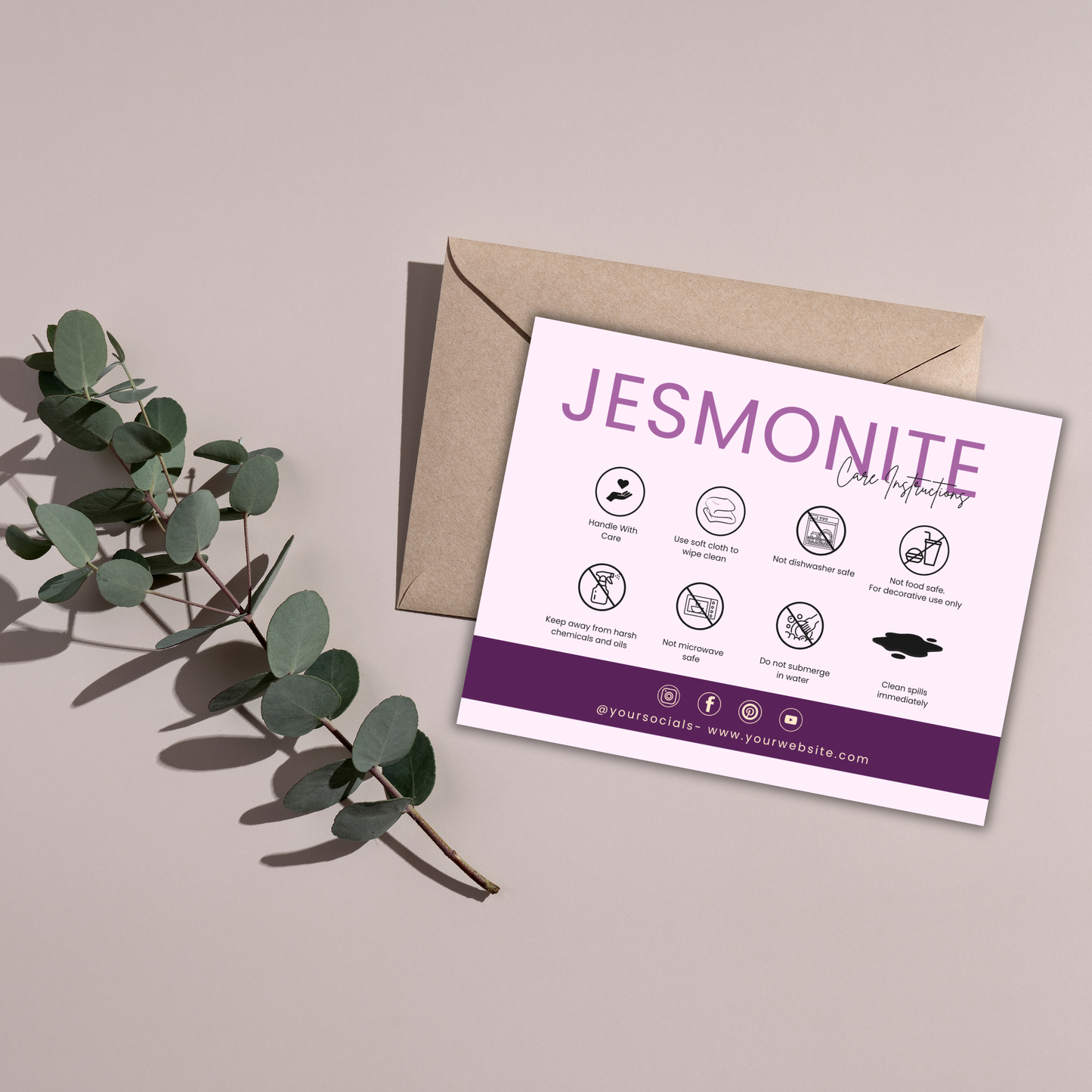 Jesmonite Care Card | Canva Template