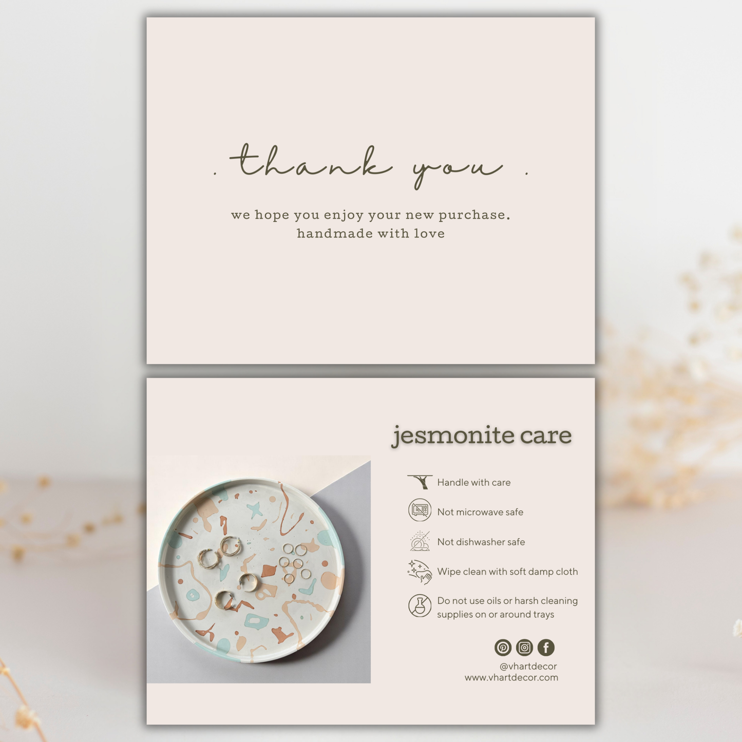Jesmonite Care Card | Canva Template