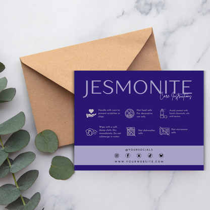 Jesmonite Care Card Template | Editable in Canva