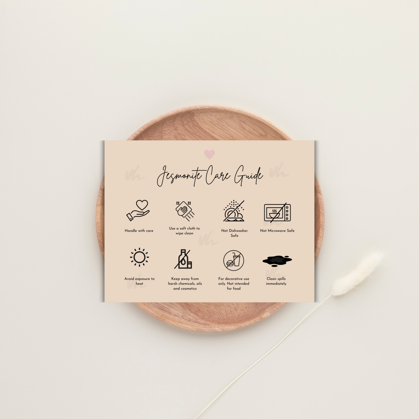 Jesmonite Care Card Template | Editable in Canva