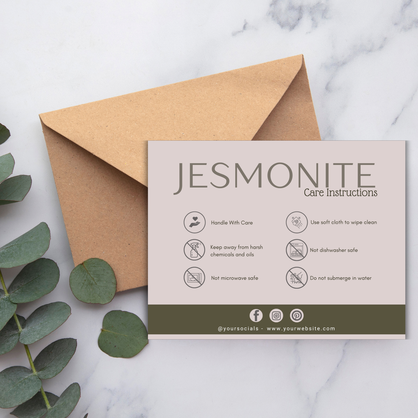Jesmonite Care Card | Canva Template