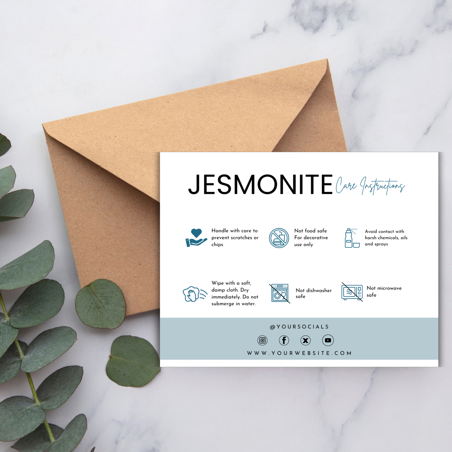 Jesmonite Care Card Template | Editable in Canva