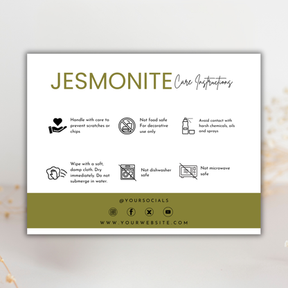 Jesmonite Care Card Template | Editable in Canva