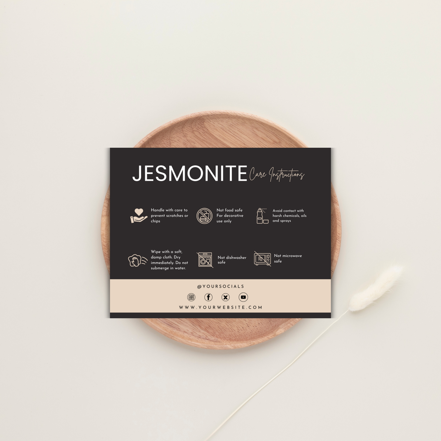 Jesmonite Care Card Template | Editable in Canva