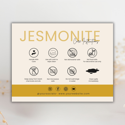 Jesmonite Care Card | Canva Template
