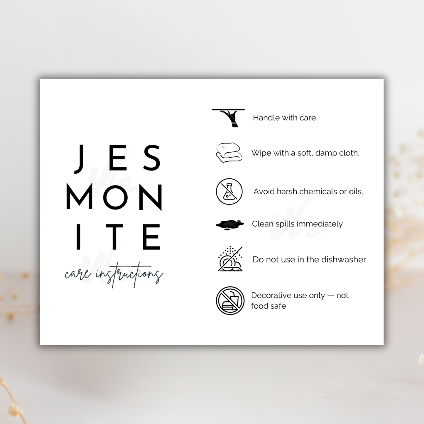 Jesmonite Care Card | Canva Template