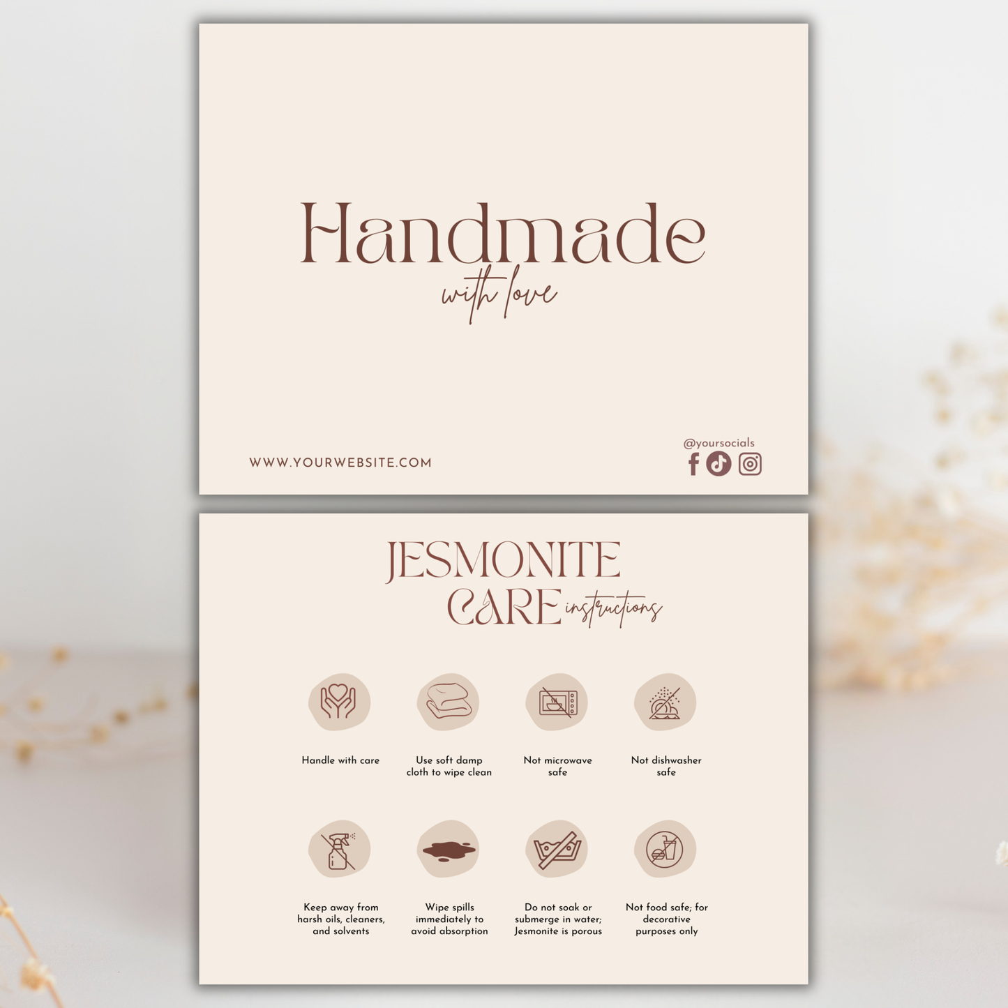 Jesmonite Care Card | Canva Template