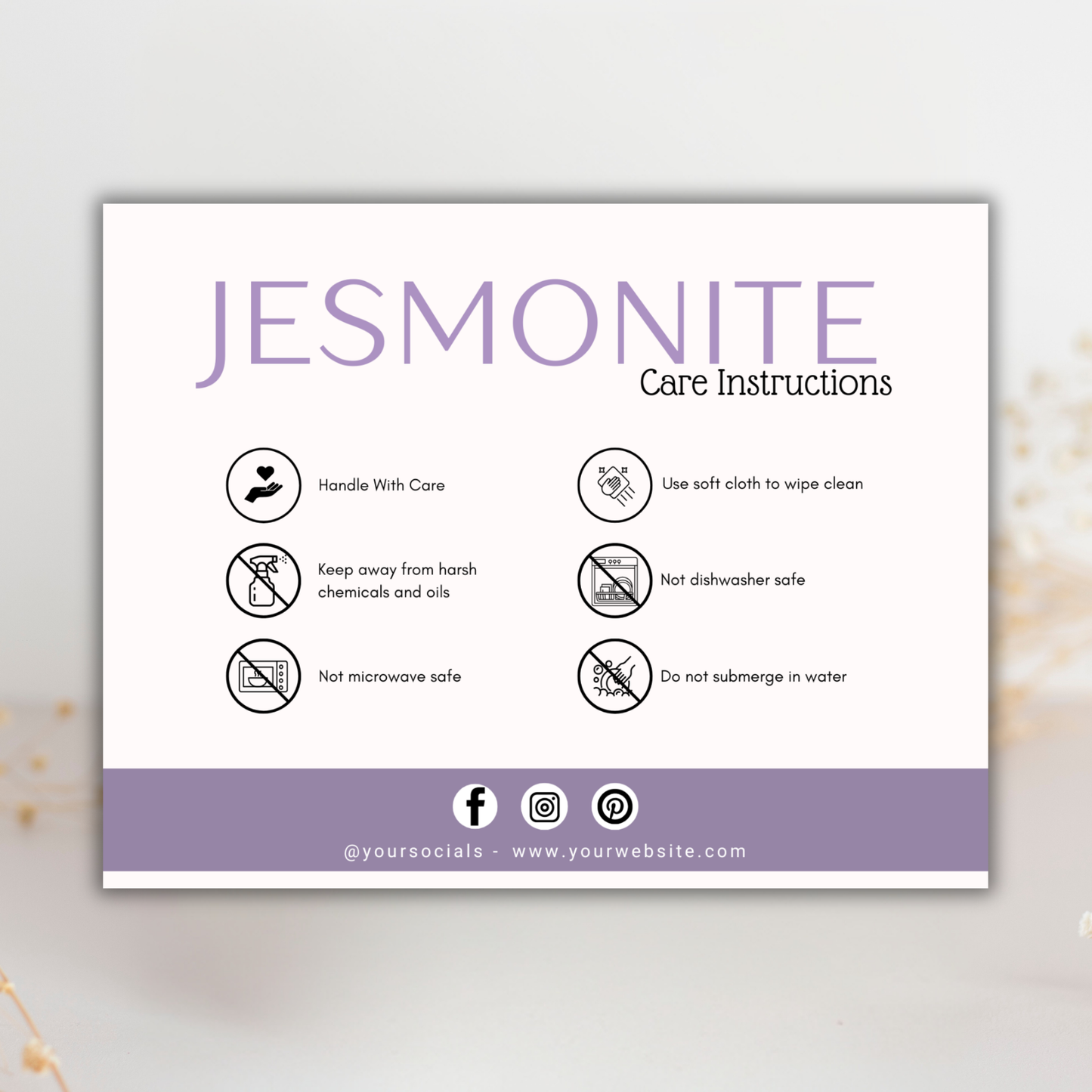 Jesmonite Care Card | Canva Template
