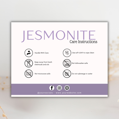 Jesmonite Care Card | Canva Template