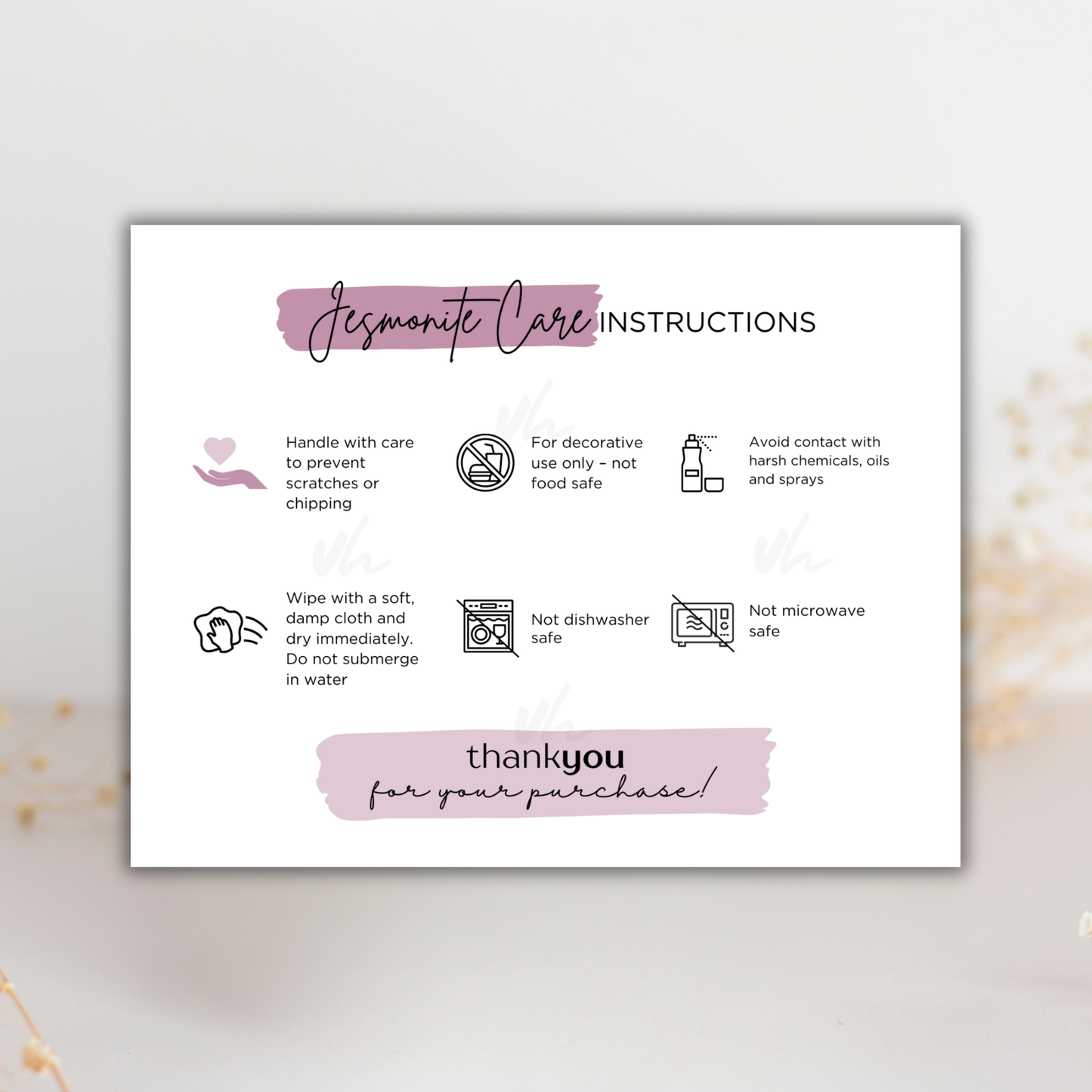 Jesmonite Care Card | Canva Template