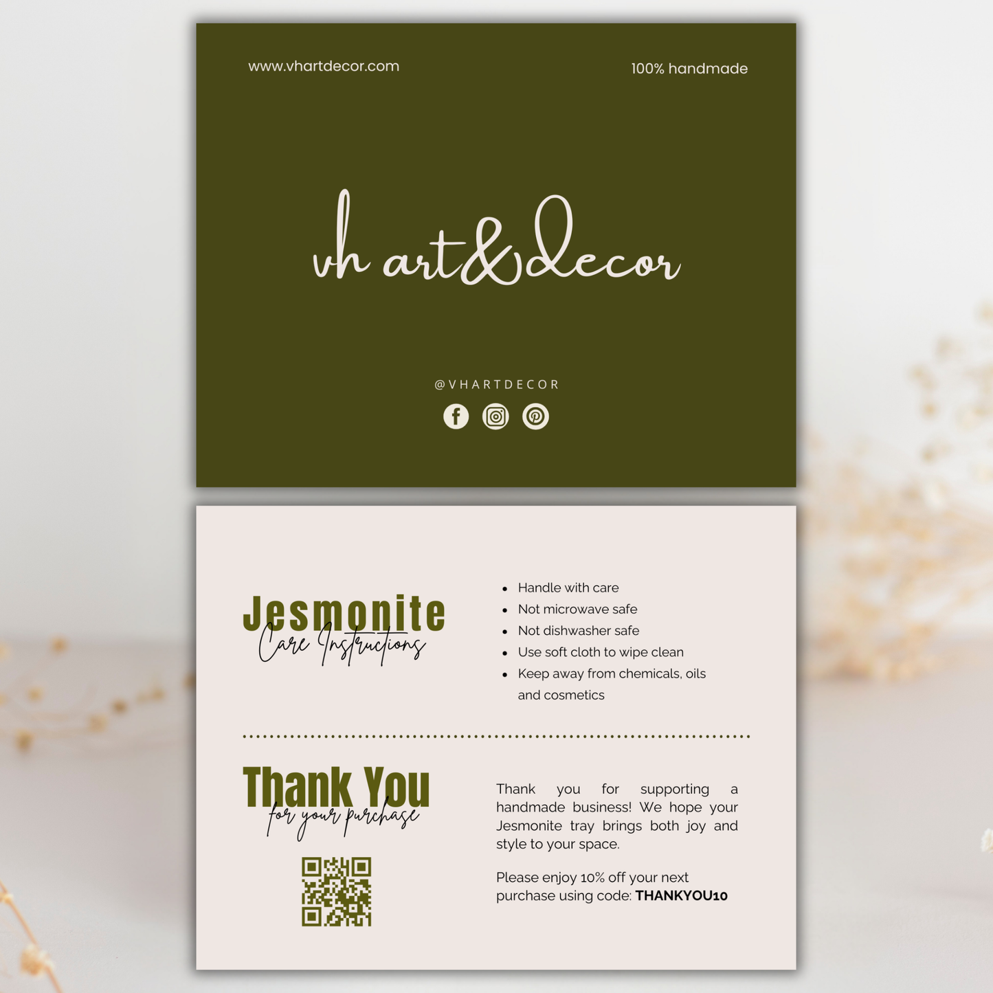 Jesmonite Care Card | Canva Template