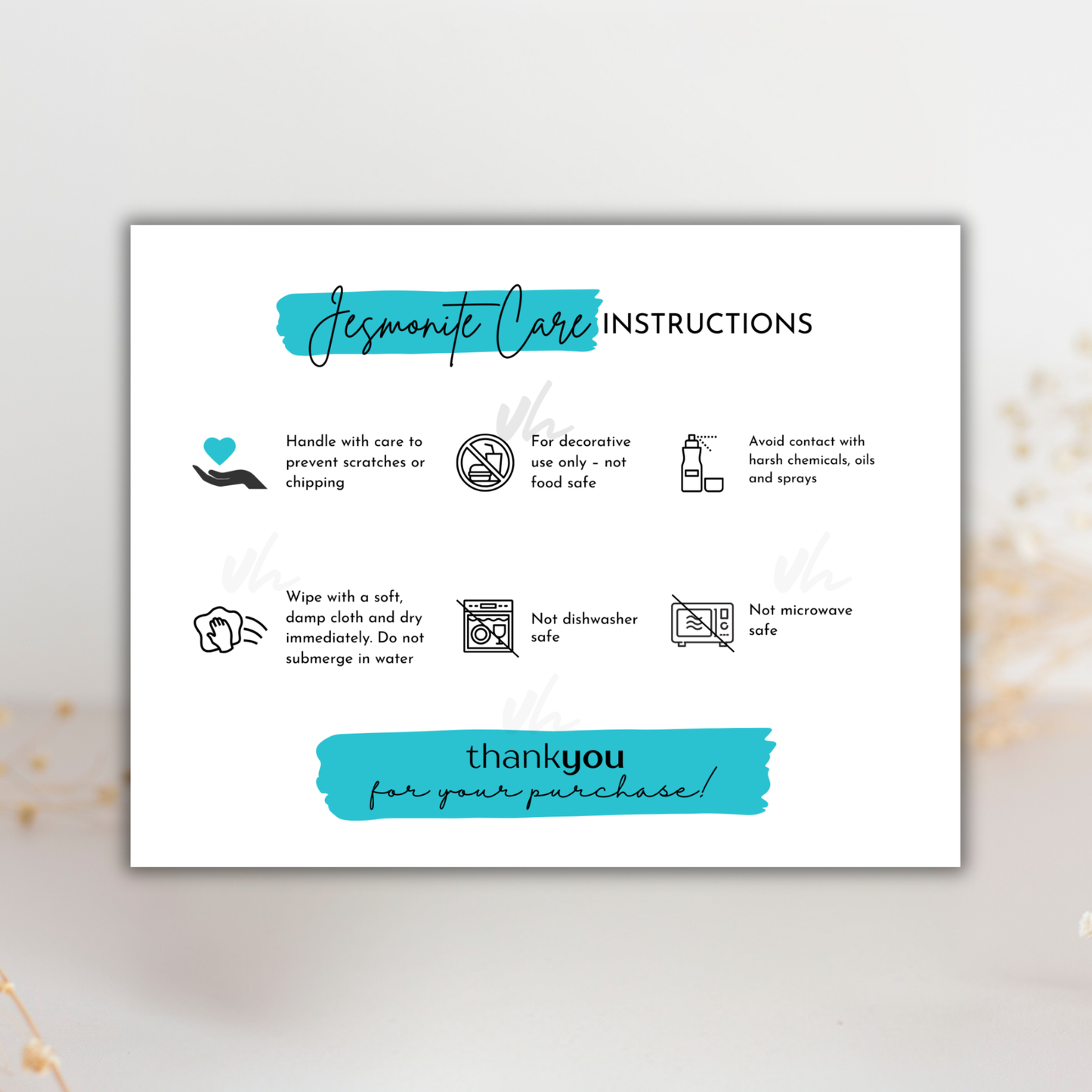 Jesmonite Care Card | PNG Instant Download