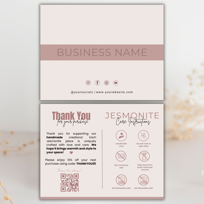 Jesmonite Care Card | Canva Template