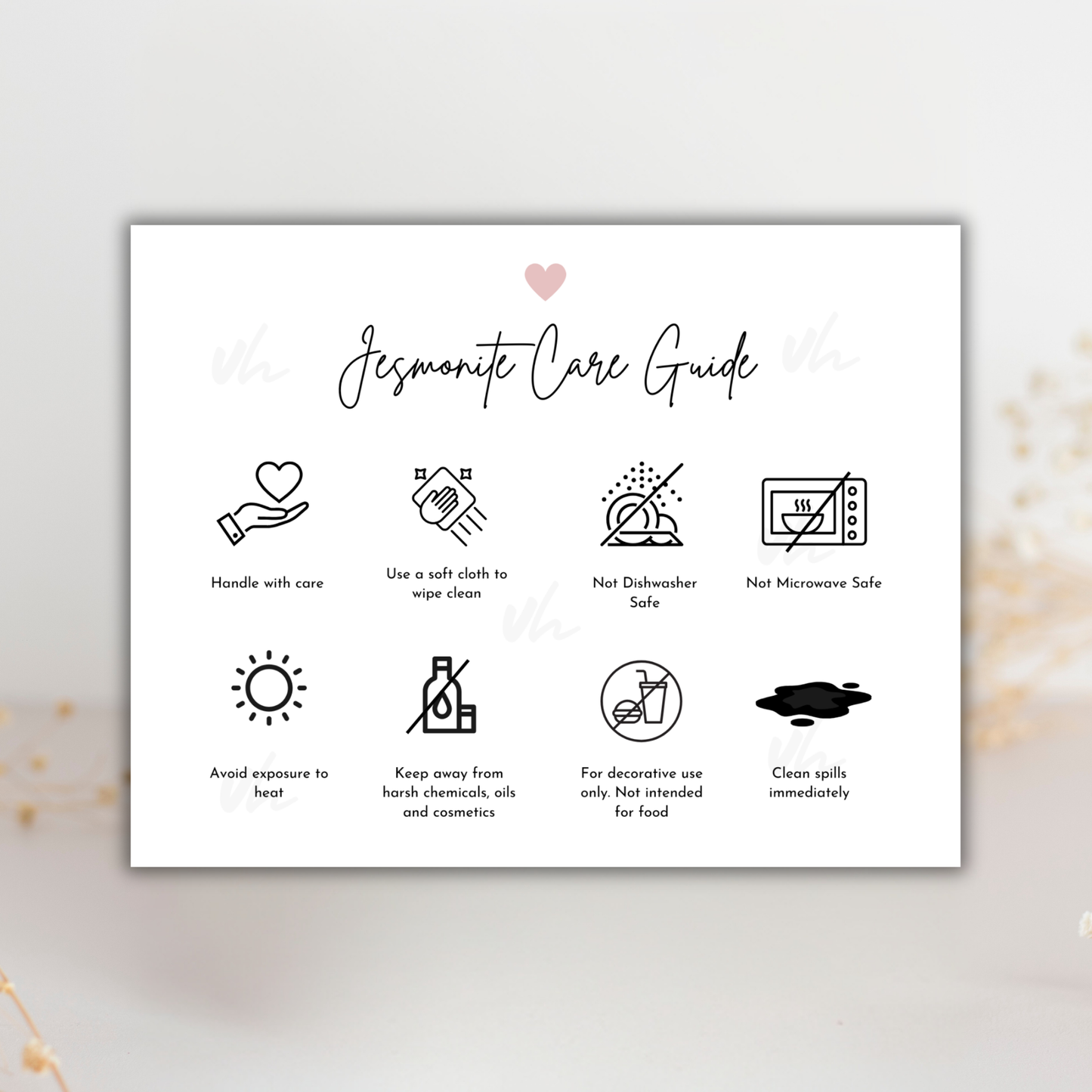 Jesmonite Care Card Template | Editable in Canva