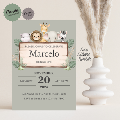 Jungle Birthday Invitation Template | Canva Template | Kids Birthday Invite