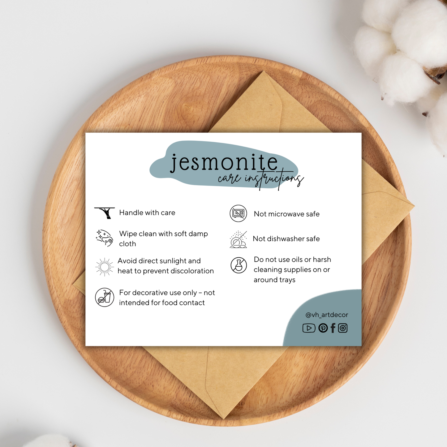 Jesmonite Care Card | Canva Template