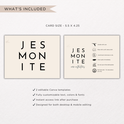 Jesmonite Care Card | Canva Template