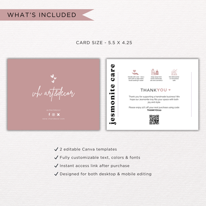 Jesmonite Care Card | Canva Template