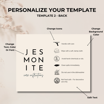 Jesmonite Care Card | Care Card Template | Jesmonite Instructions