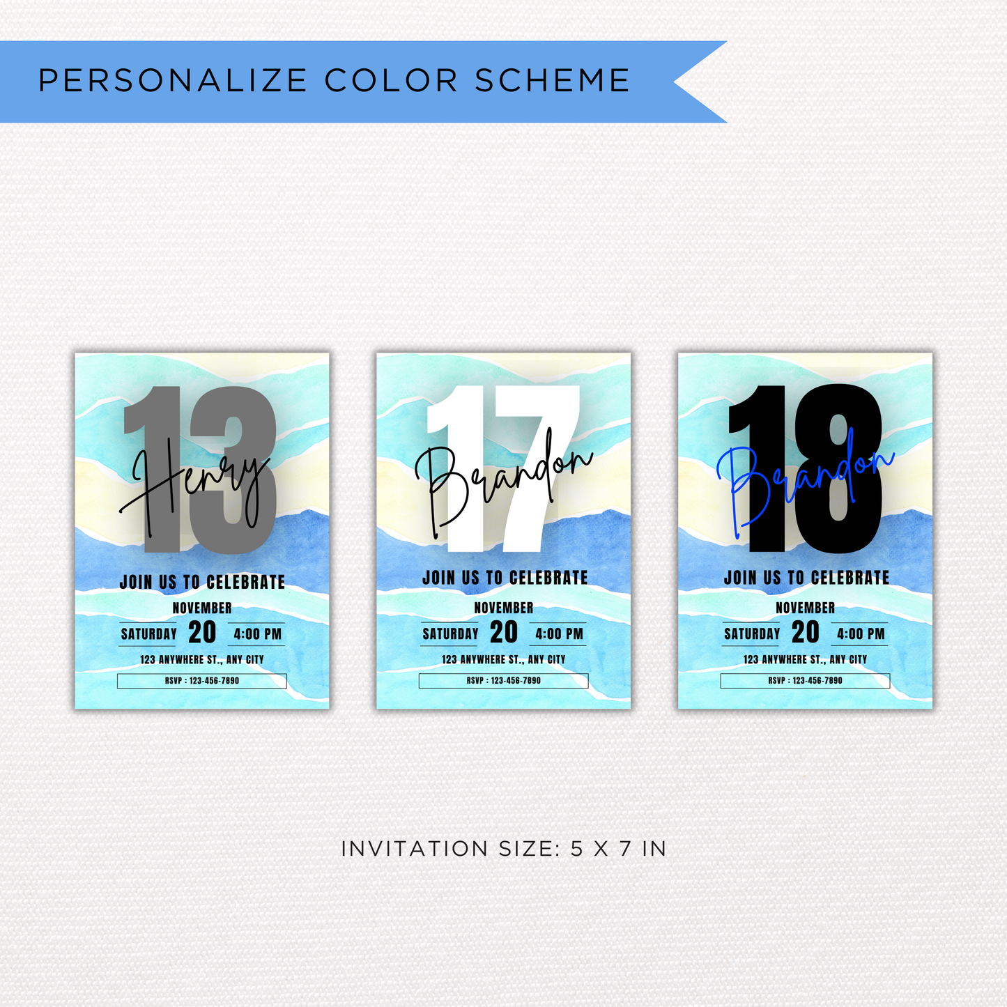 Blue Milestone Birthday Invite | Canva Template