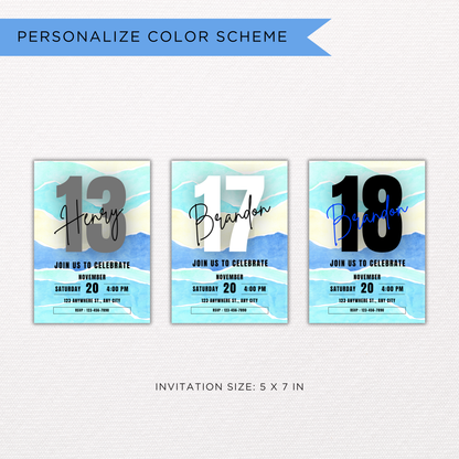 Blue Milestone Birthday Invite | Canva Template