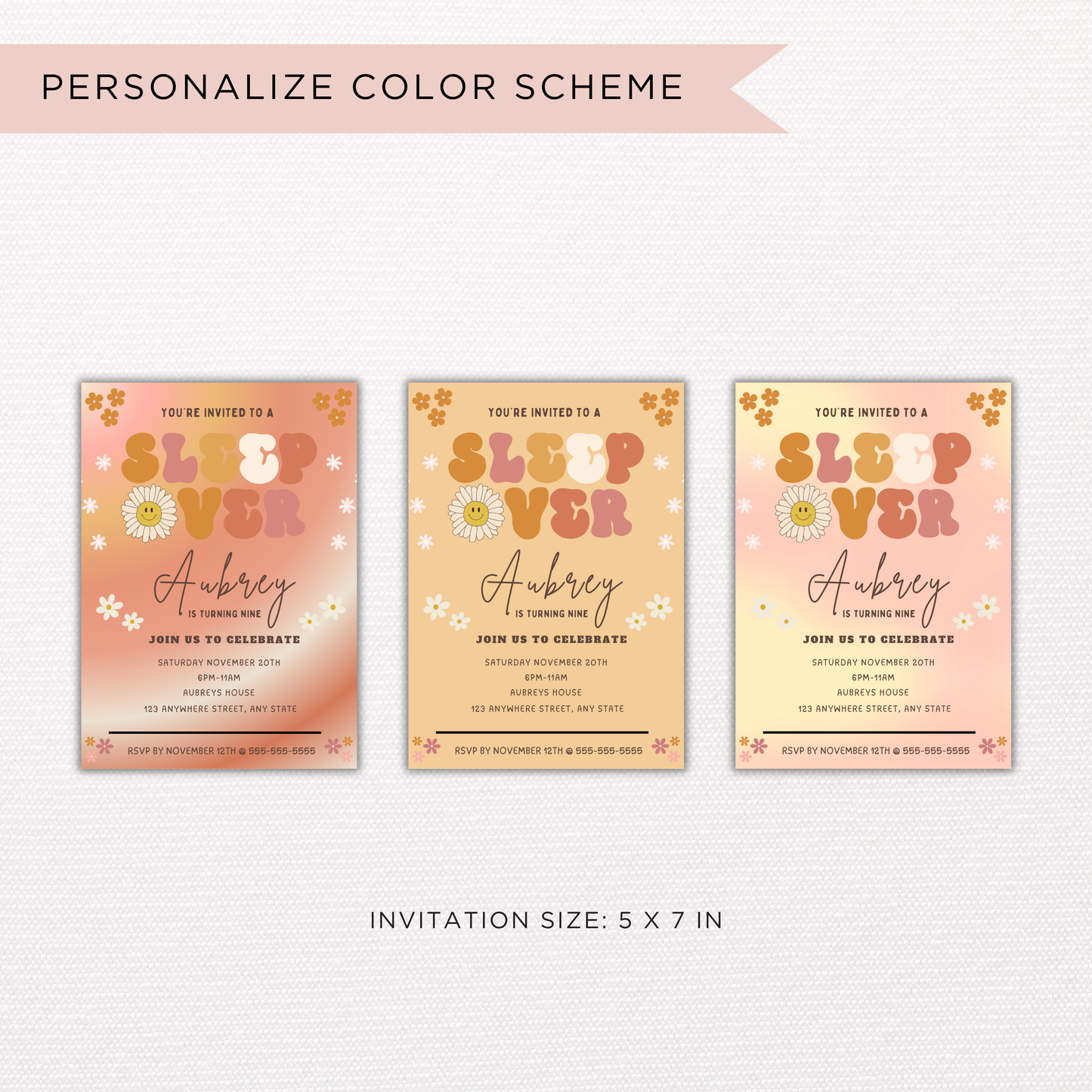 Sleepover Birthday Invitation for Girls | Editable Canva Template | Digital Download | Instant Printable Invite