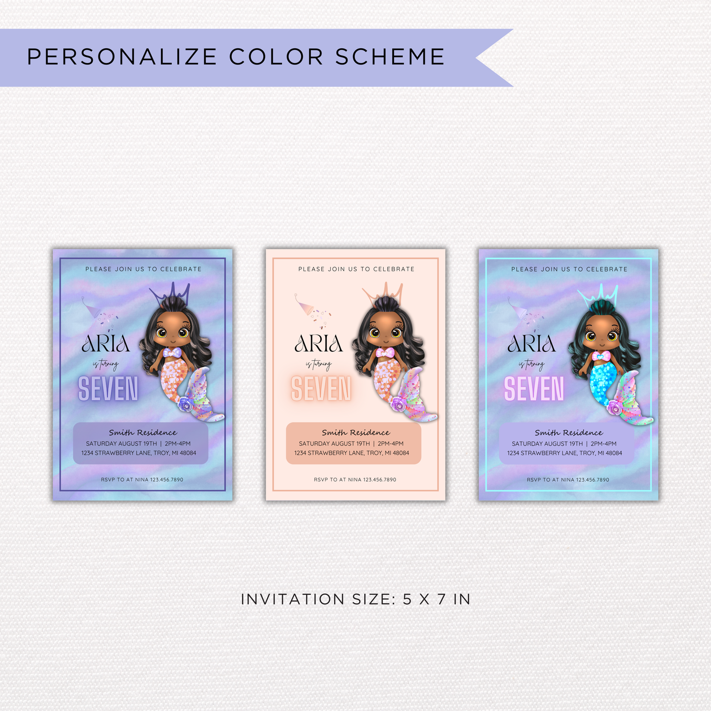Mermaid Birthday Invite | Canva Template