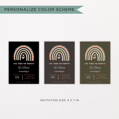 Boho Rainbow Birthday Invitation | Canva Template