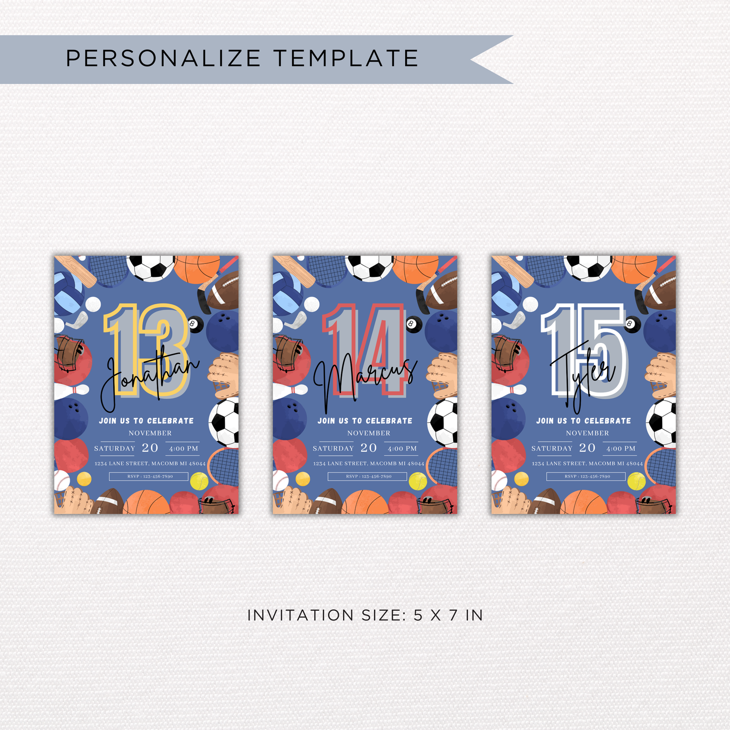 Sports Theme Birthday Invite | Canva Template