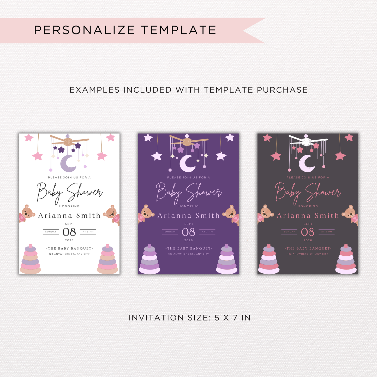 Baby Girl Shower Invitation | Canva Template