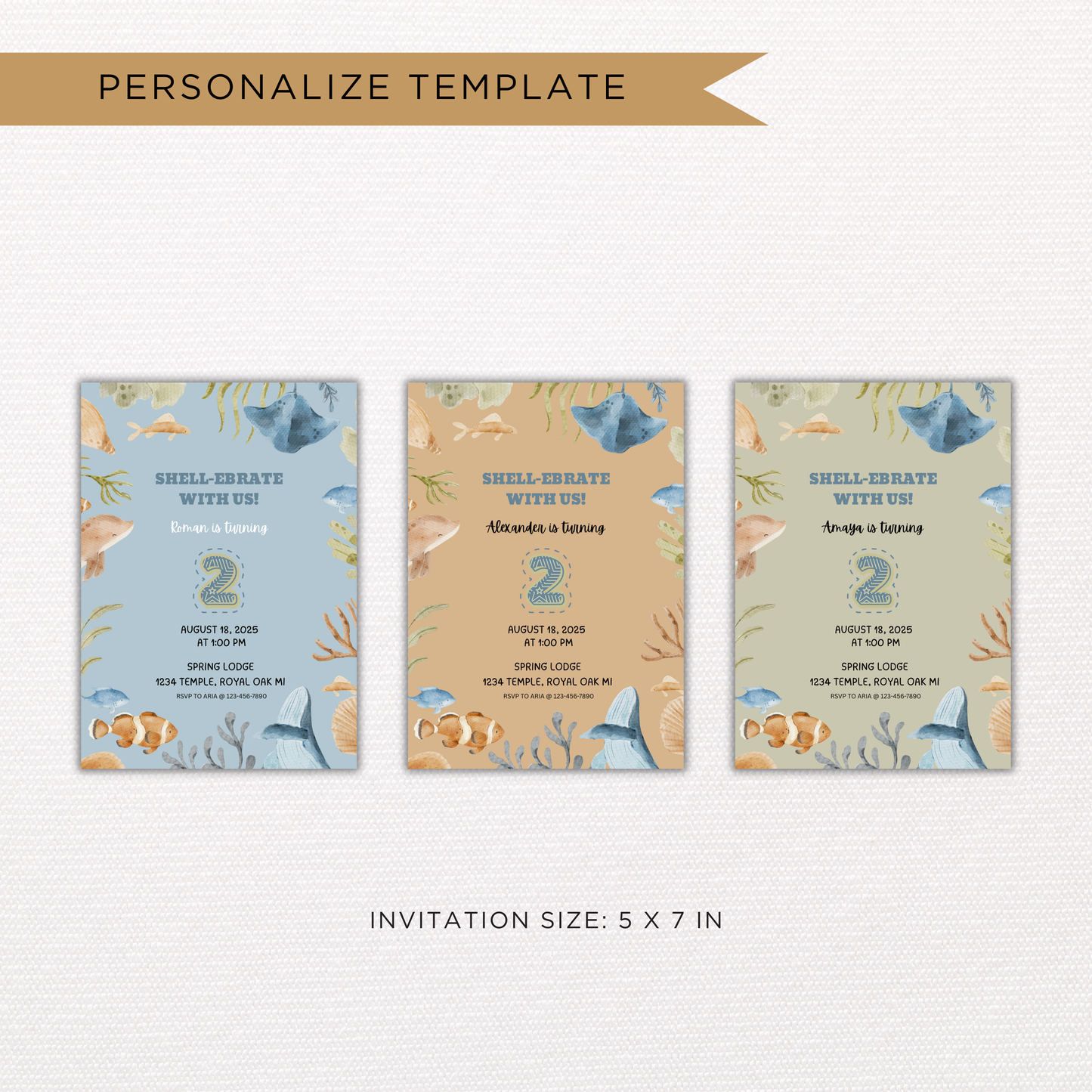 Sea Life 2nd Birthday | Canva Template