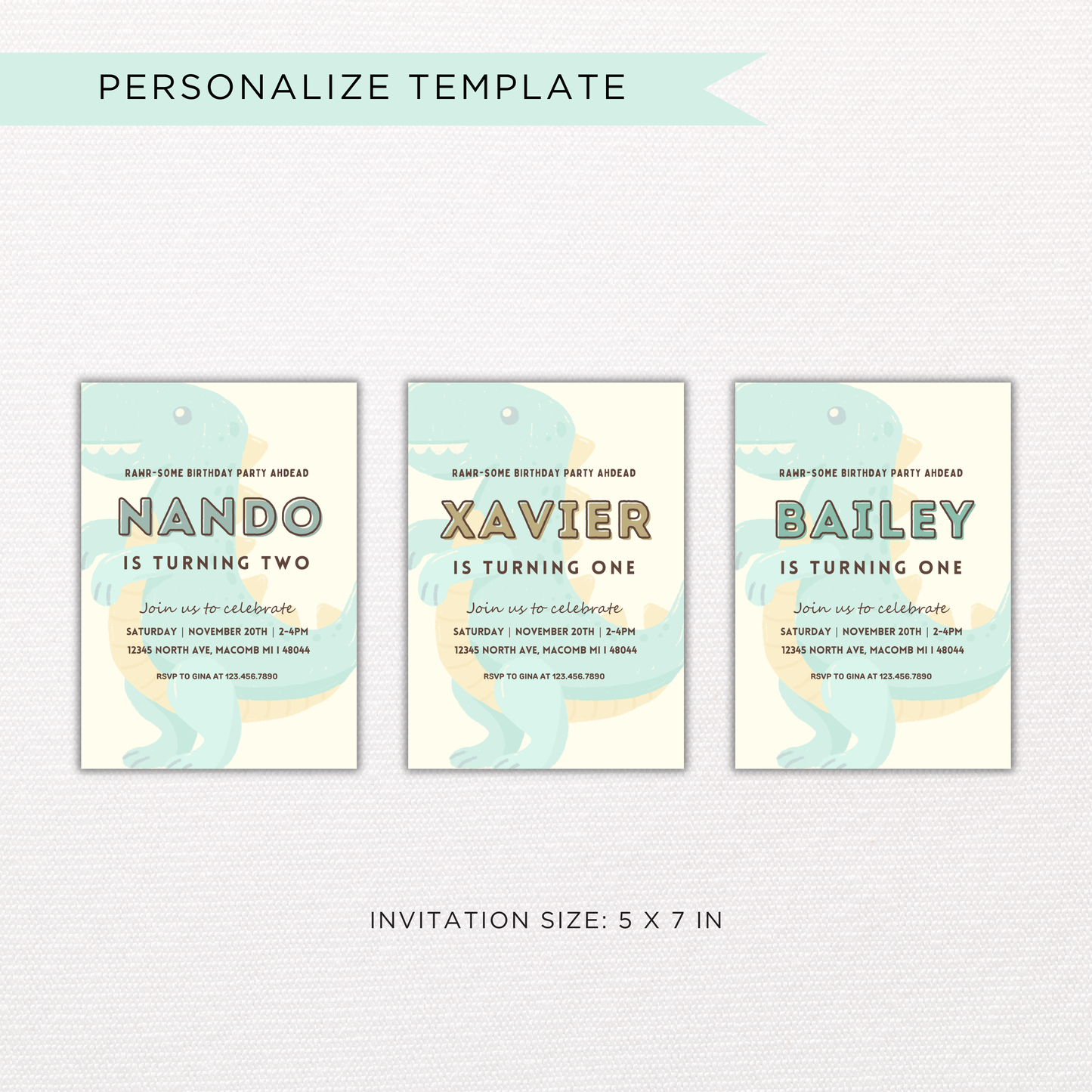 Dino Birthday Invite | Canva Template