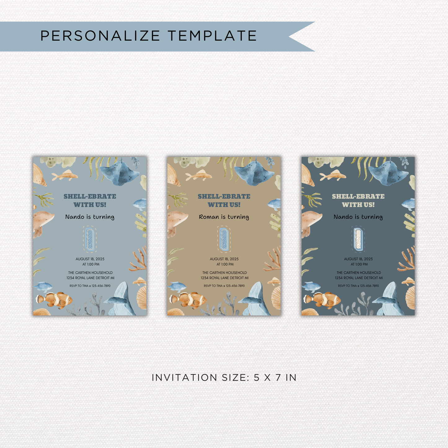 Sea Life 1st Birthday | Canva Template