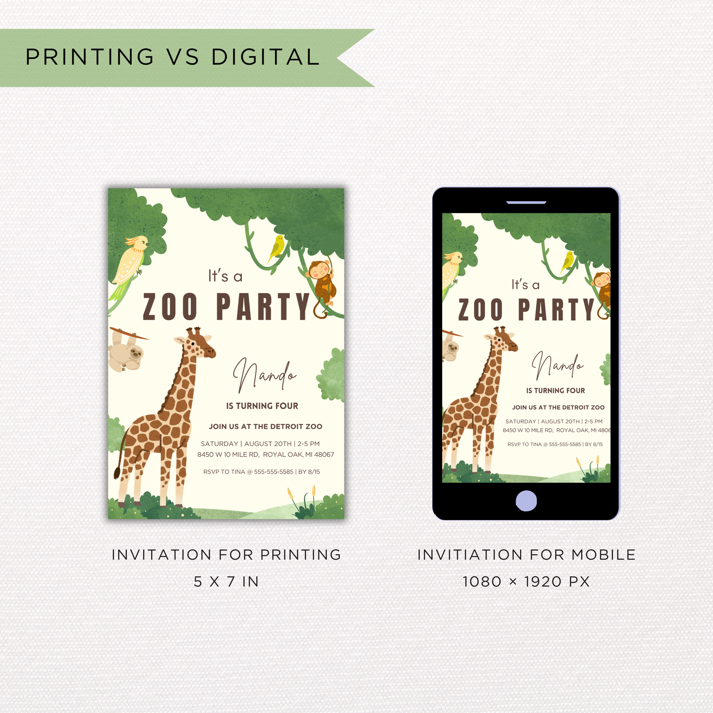 Canva Jungle Birthday Invitation Template | Editable Instant Download | Printable Safari Party Invite