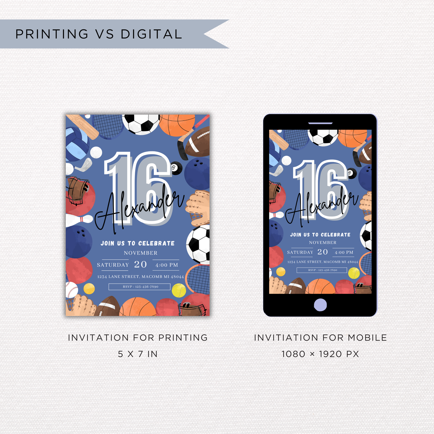 Sports Theme Birthday Invite | Canva Template