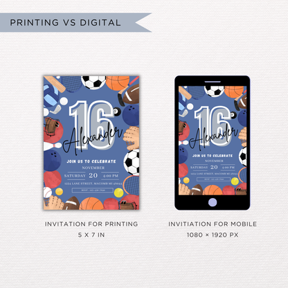 Sports Theme Birthday Invite | Canva Template