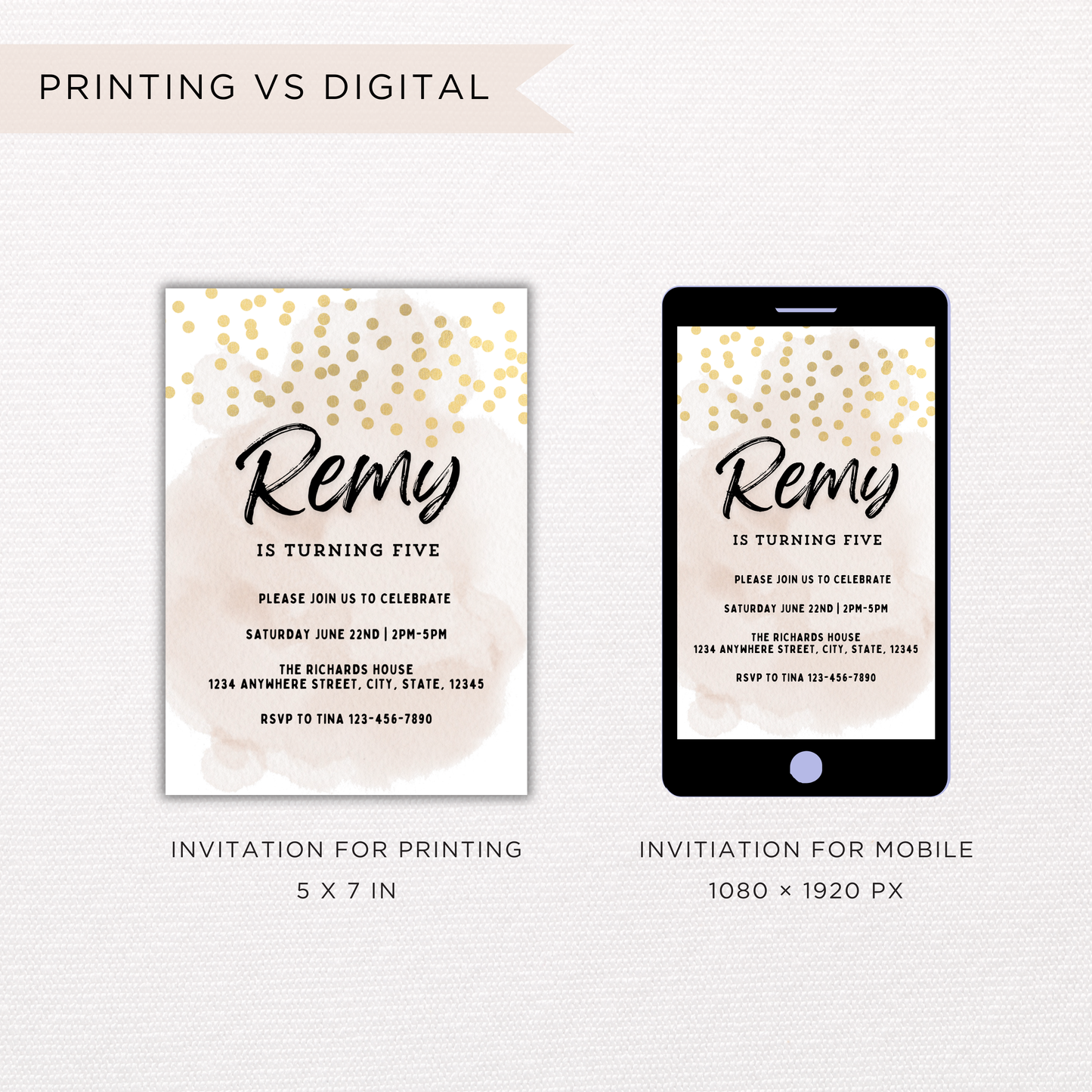 Gold Glitter Birthday Invite | Canva Template