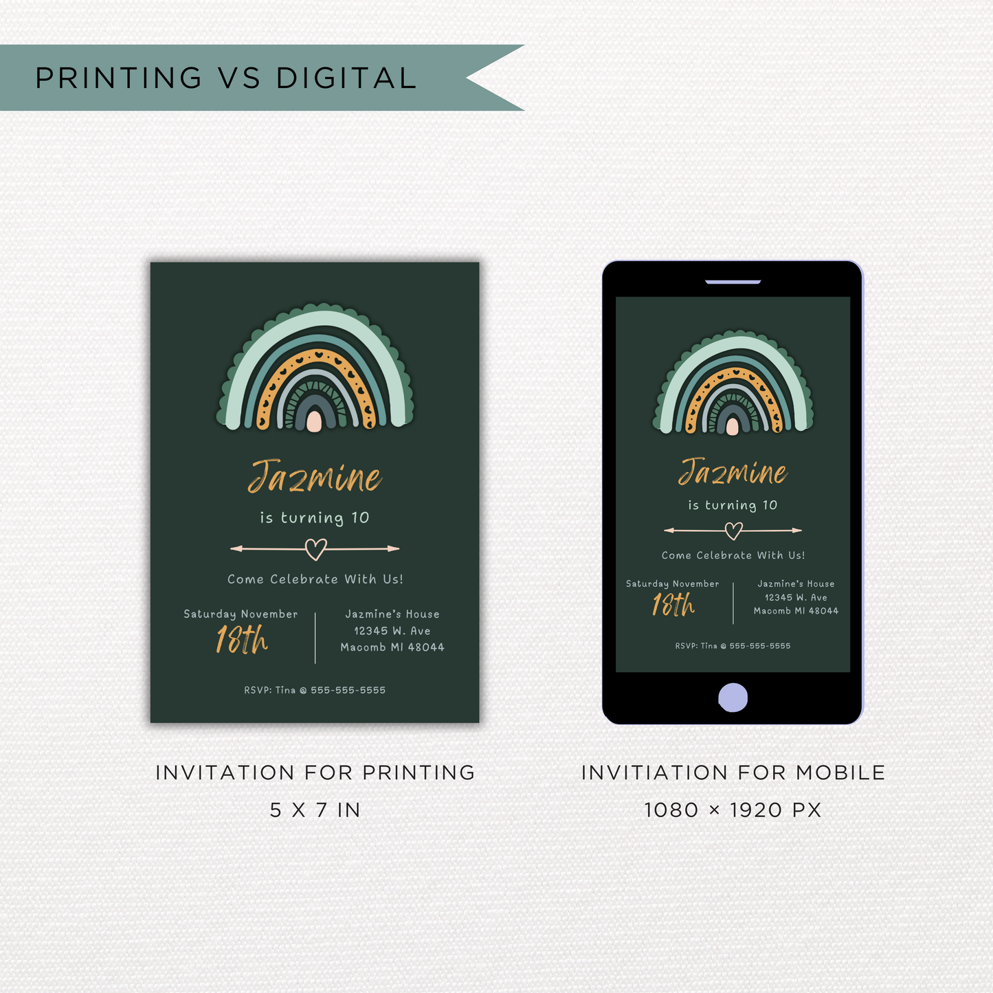 Boho Rainbow Invite | Canva Template