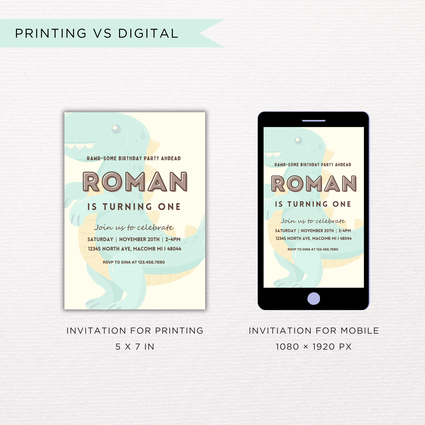 Dino Birthday Invite | Canva Template