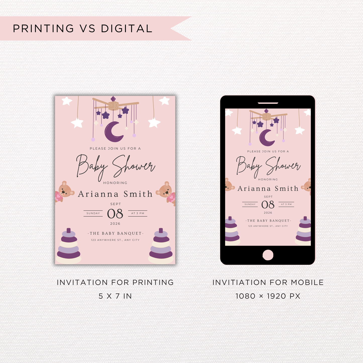 Baby Girl Shower Invitation | Canva Template