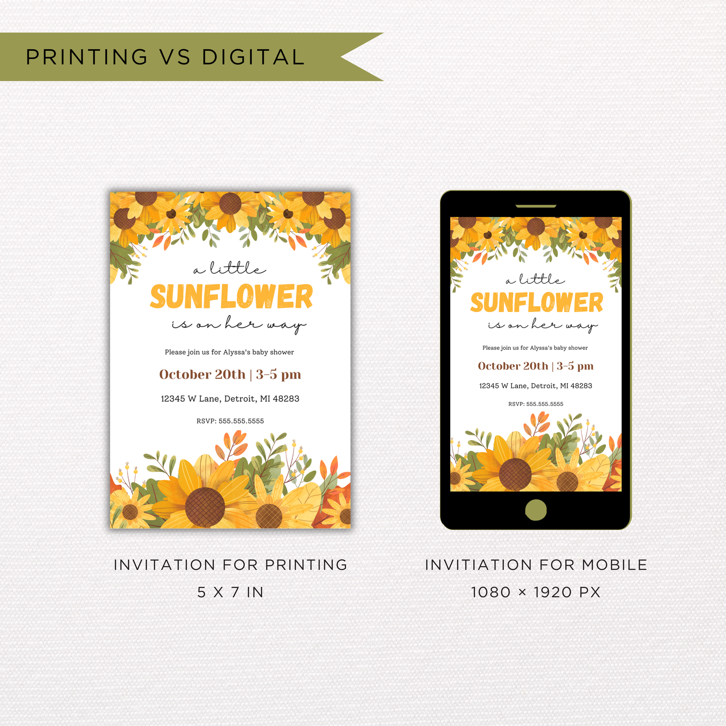 Sunflower Baby Shower Invite | Canva Template