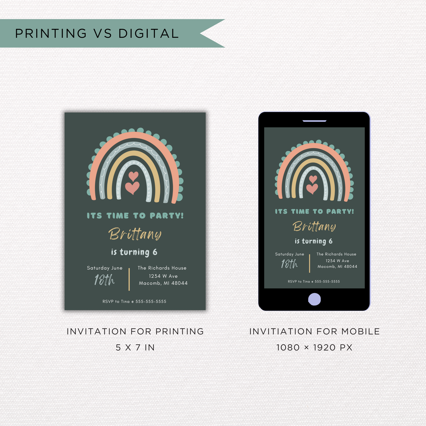 Boho Rainbow Birthday Invitation | Canva Template