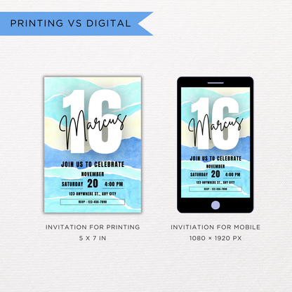 Blue Milestone Birthday Invite | Canva Template