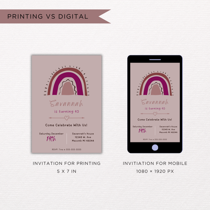 Pink Rainbow Birthday Invite | Canva Template